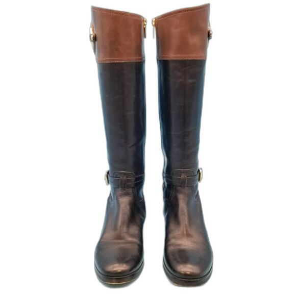 Michael Kors Bryce Gold Logo Black Leather Full Zip Tall Boots - Size 7 - Picture 3 of 6